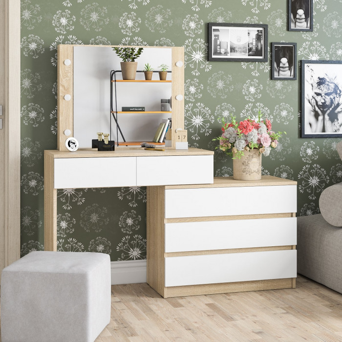 Стол косметический с подсветкой 110, дуб сонома/белый