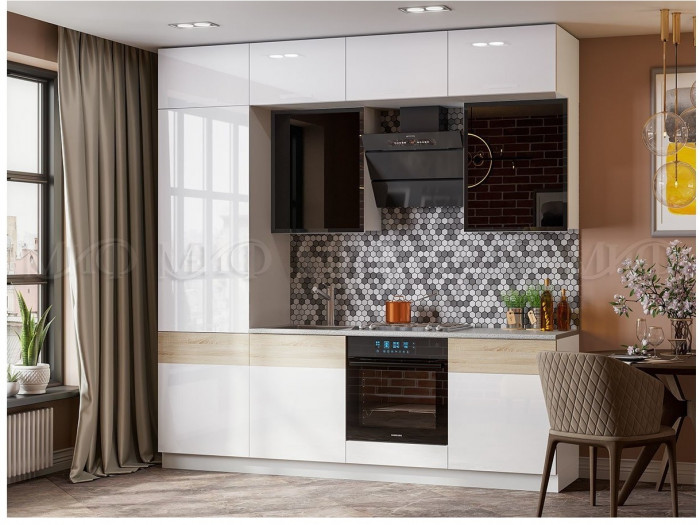 Кухня МДФ Техно-5 2,4 (Сонома / Белый глянец / белый)