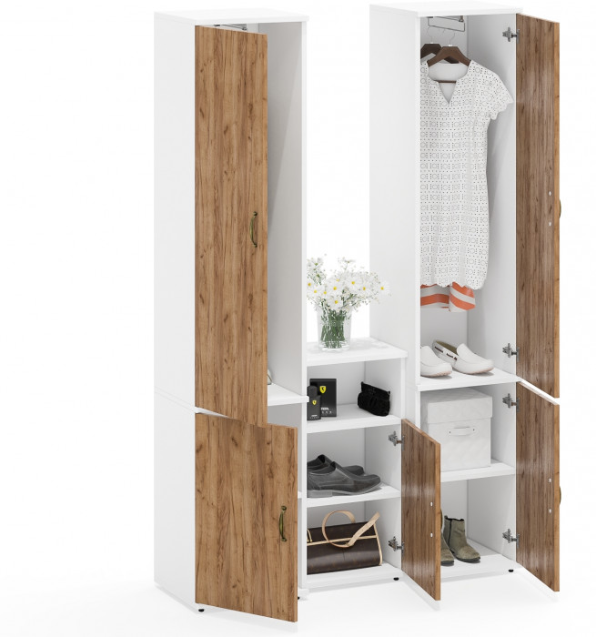 Лидер-8 Пенал МД 21Б + Пенал МД 21Б + Тумба МД 3.19, белый шагрень/крафт золото