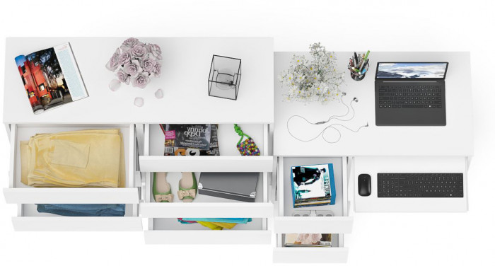 Мори компьютерный стол МС-6 левый + Комод МК1200.8, белый