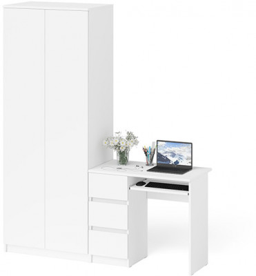 Мори компьютерный стол МС-6 левый + Шкаф МШ800.1, белый
