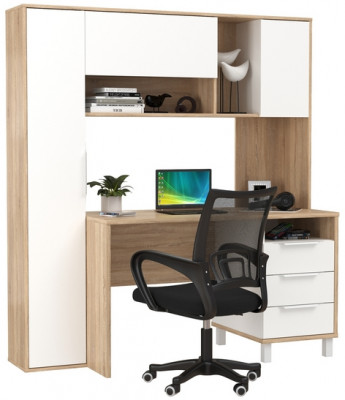 Стол компьютерный Комфорт 12.95N + кресло 103 чёрное, цвет дуб сонома/белый, ШхГхВ 162х60,3х180 см., НЕ универсальная сборка