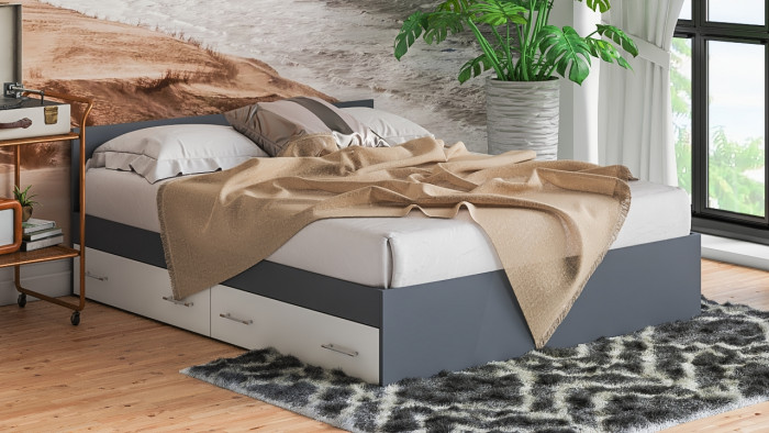 Мори Кровать с ящиками 1600, графит/белый