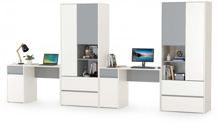 Торонто Компоновка № 11, цвет белый шагрень/стальной серый, ШхГхВ 400х53,1х195,7 см., универсальная сборка