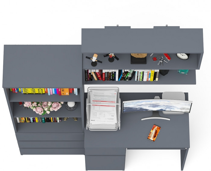 Мори компьютерный стол МС-1 левый + Стеллаж МСТ600.3 + Полка 900, графит