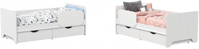 КР100 Уна 11.22 Две кровати с ящиками, цвет белый(структура Поры дерева), ШхГхВ 163,8х87,6х65,3 см., 2х800х1600 мм., б/м, осн. есть, съёмный бортик