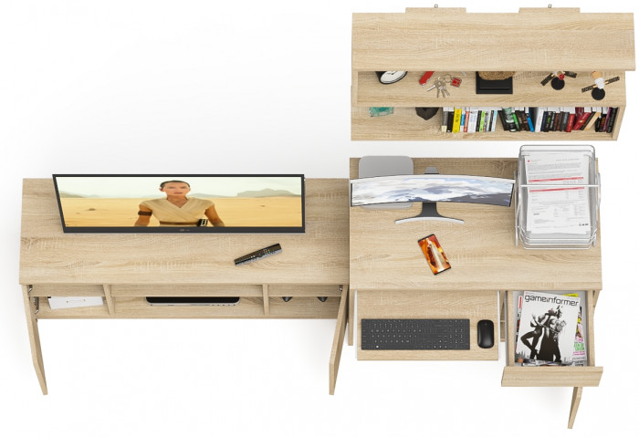 Мори компьютерный стол МС-1 правый + Тумба МТВ1200.1 + Полка 900, дуб сонома