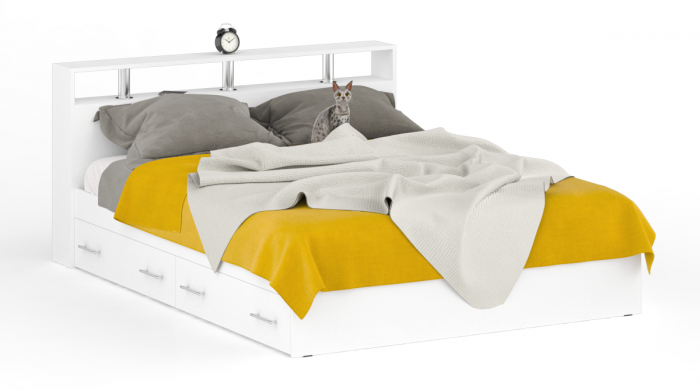 Камелия Кровать с ящиками 1600 + две тумбы, цвет белый, ШхГхВ 276х217х78,2 см., сп.м. 1600х2000 мм., без матраса, основание есть