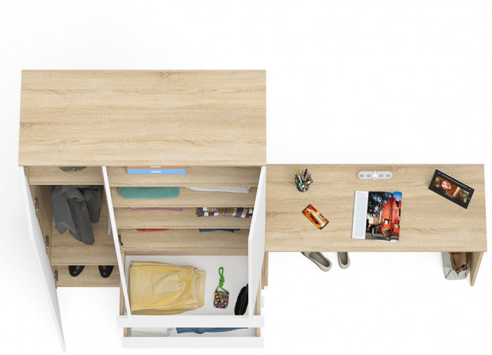 Мори письменный стол МСП1200.1 + Шкаф МШ1200.1, дуб сонома/белый