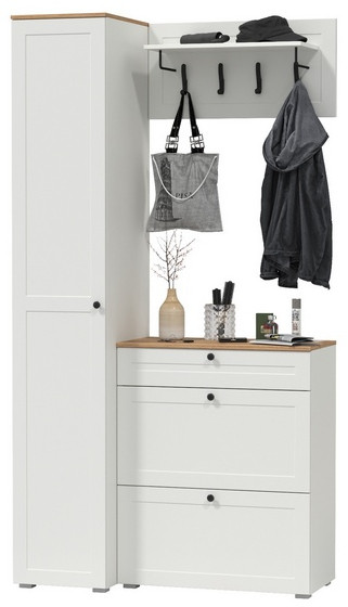 Остин Прихожая 23, белый шагрень/дуб крафт золотой