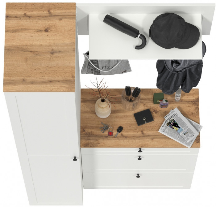 Остин Прихожая 23, белый шагрень/дуб крафт золотой