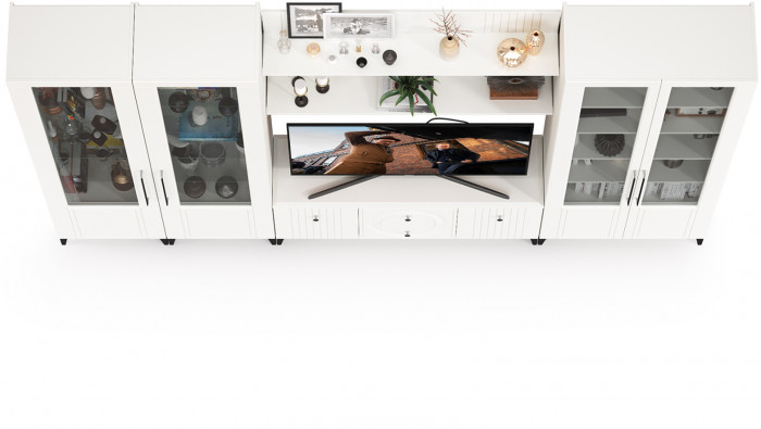 Валенсия Гостиная № 069, ЛДСП белый шагрень/МДФ белый шагрень