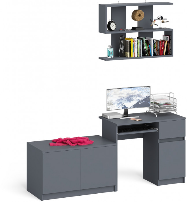 Мори компьютерный стол МС-1 правый + Тумба МА900.1 + Полка 900, графит