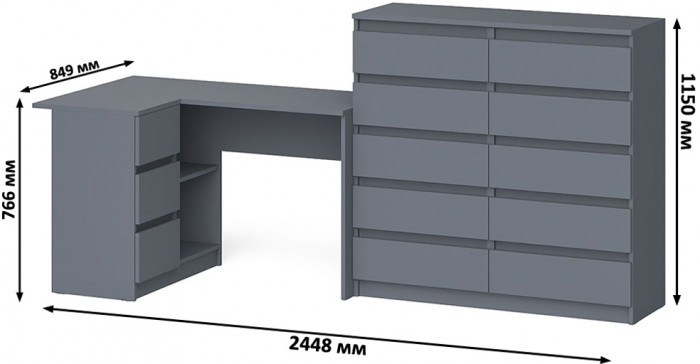 Мори компьютерный стол МС-16 левый + Комод МК1200.10, графит