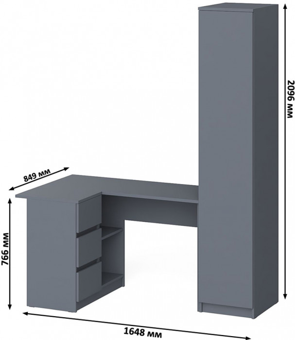 Мори компьютерный стол МС-16 левый + Пенал МШ400.1, графит