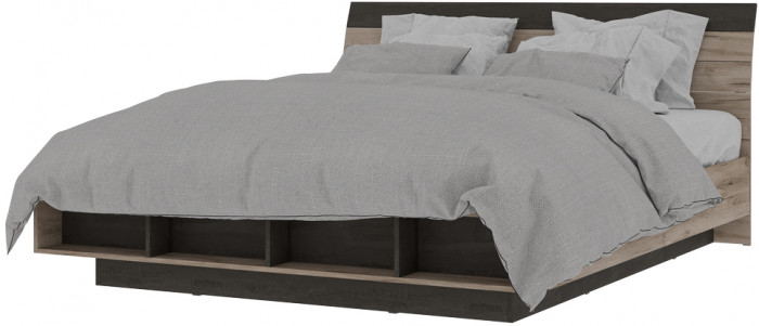 Эдинбург Кровать КР-02 1,8х2,0 (1,840х0,954х2,270) дуб крафт серый/железный камень