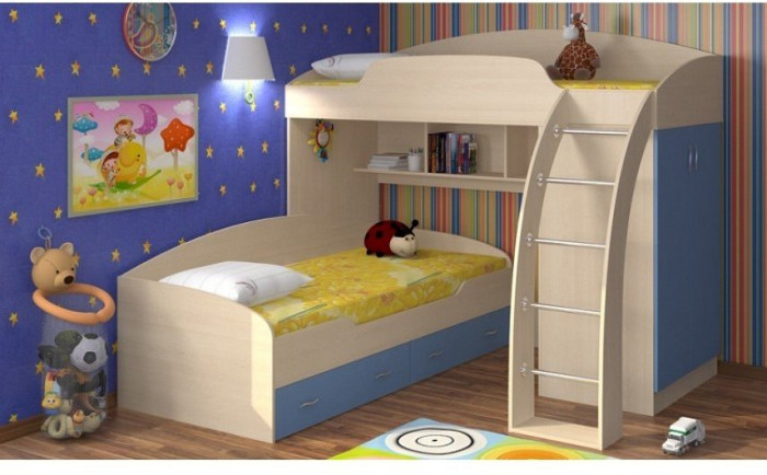 Модульная детская Соня (Соня 1 + Соня 2), Дуб молочный / Голубой